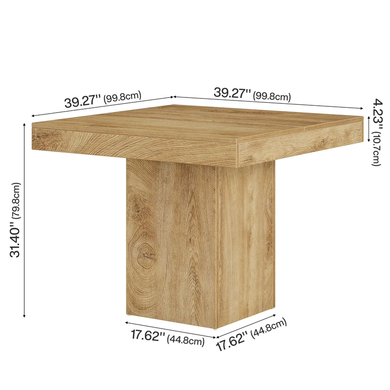 Tribesigns Table à Manger 100 cm, Table de Cuisine Carrée pour 4 Personnes pour Salle à Manger, Cuisine, Salon, Petits Espaces, avec Plateau et Pieds épais (Marron Clair)