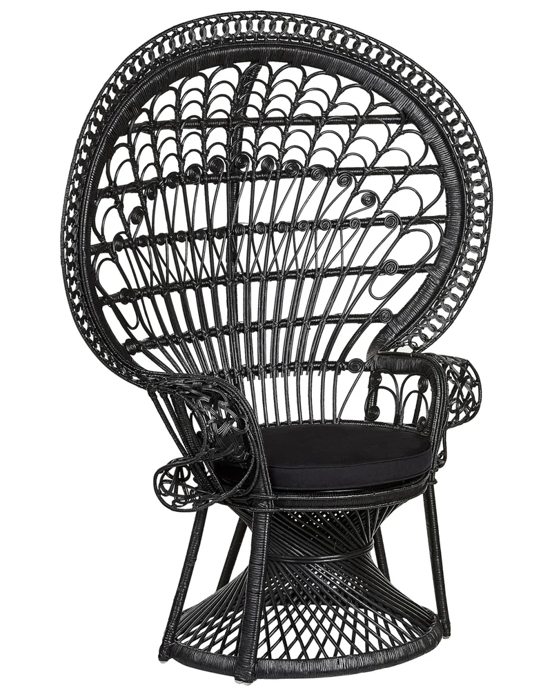 Beliani Fauteuil Style Bohème avec Coussin Assorti en Rotin Noir Emmanuelle