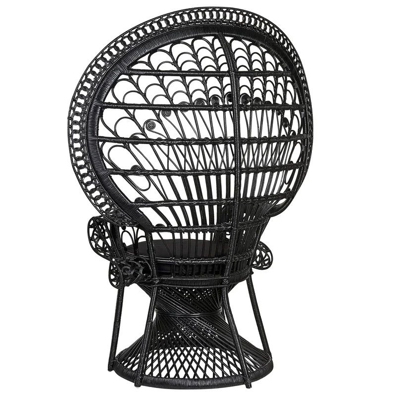 Beliani Fauteuil Style Bohème avec Coussin Assorti en Rotin Noir Emmanuelle
