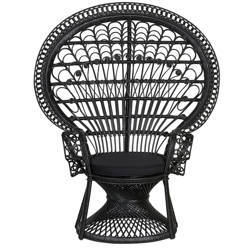 Beliani Fauteuil Style Bohème avec Coussin Assorti en Rotin Noir Emmanuelle