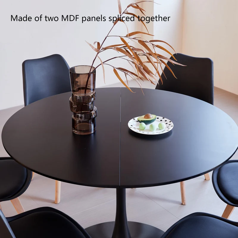 GrandCA HOME Table de Salle à Manger Ronde Moderne Noir de 110 cm avec Piédestal Design Tulipe, Table de Loisirs Mid-Century pour Cuisine, Salle à Manger et Salon