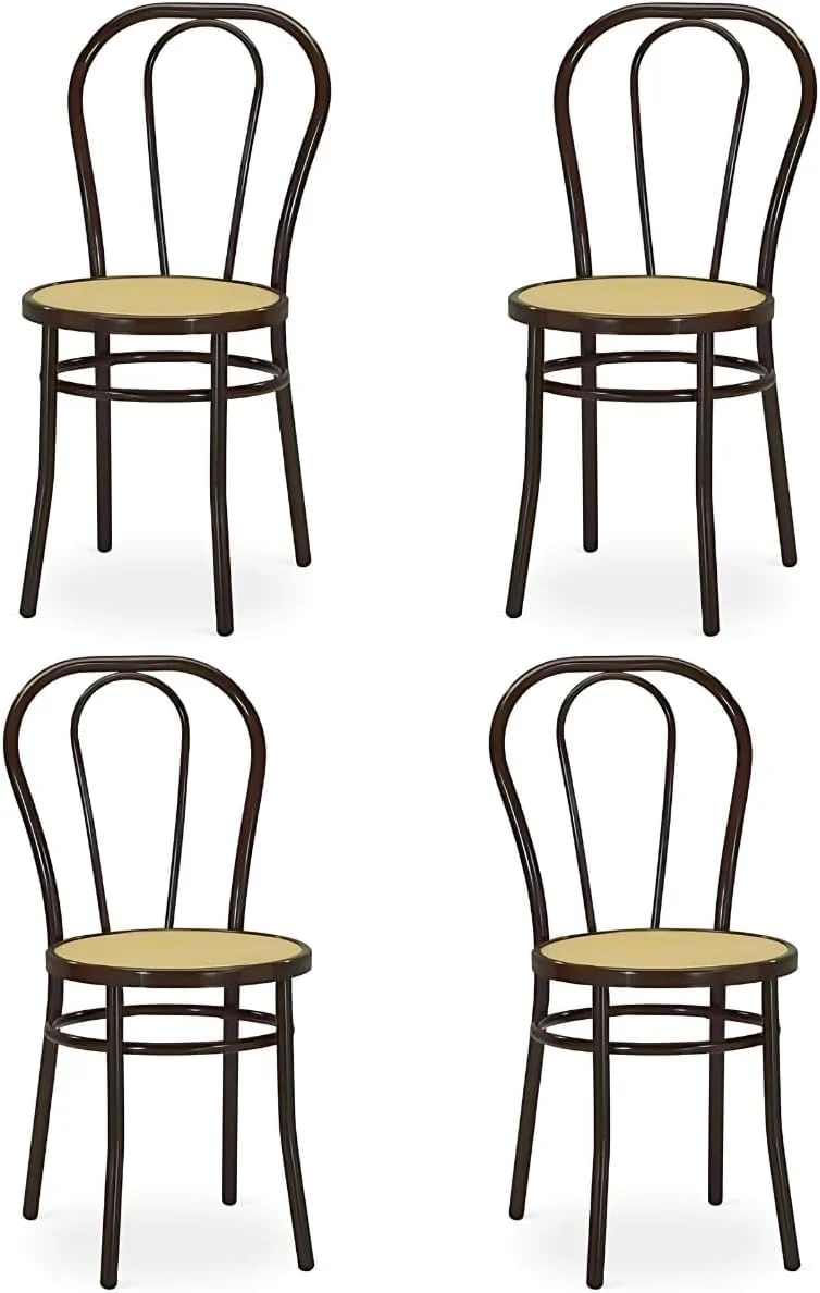 Tomaino - Chaise de cuisine en fer avec assise en paille - Ensemble de chaises de salle à manger Vienne (4, noir)