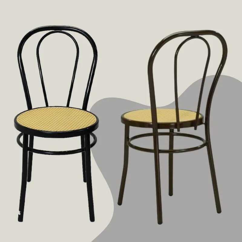Tomaino - Chaise de cuisine en fer avec assise en paille - Ensemble de chaises de salle à manger Vienne (4, noir)