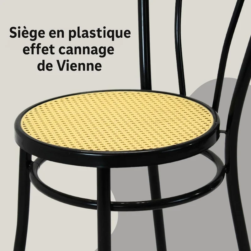 Tomaino - Chaise de cuisine en fer avec assise en paille - Ensemble de chaises de salle à manger Vienne (4, noir)