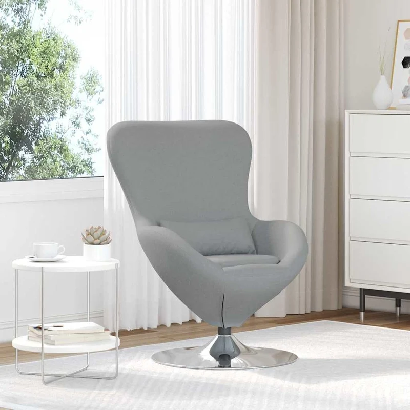 vidaXL Fauteuil œuf Gris Clair 63 x 73 x 90 cm Tissu, Salon, Chaise œuf pivotante Moderne, Meubles de Luxe pour Assise intérieure, Fauteuil élégant et Solution de Confort