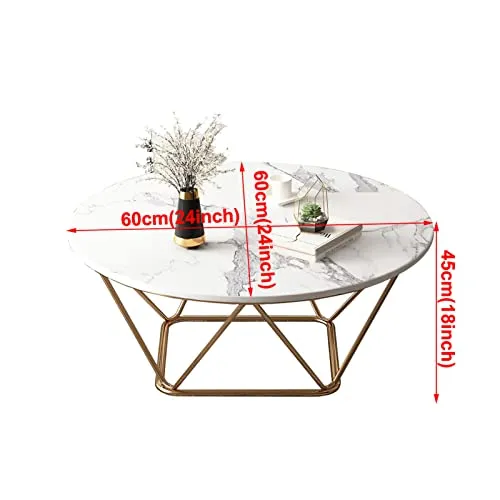 Table Basse Ronde Moderne, Table Centrale de Salon avec Plateau Rond en Pierre frittée et Table de canapé à Cadre en métal Robuste pour Salon, Chambre à Coucher, Salle à Manger, Petit appart