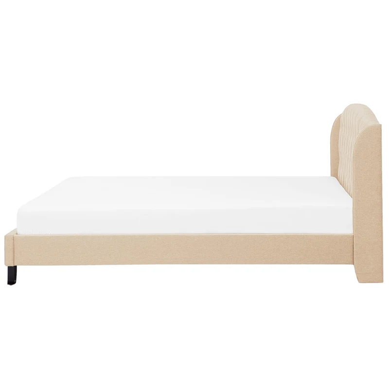 Lit Double en Tissu Beige 180 x 200 cm Haute Tête de Lit Chesterfield avec Touche Glamour pour Chambre au Style Moderne ou Classique Beliani