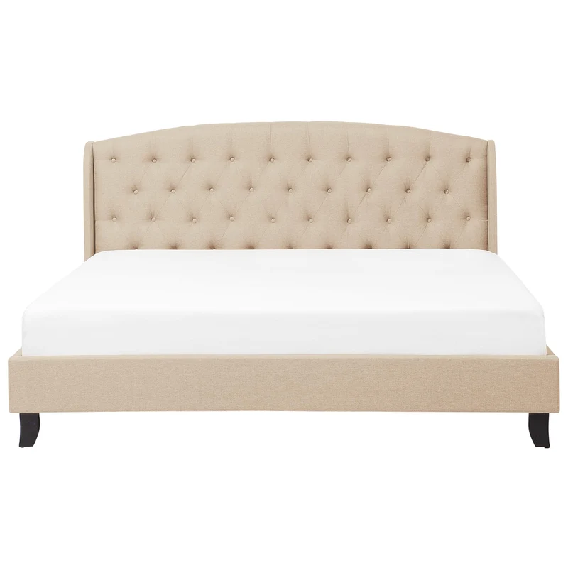 Lit Double en Tissu Beige 180 x 200 cm Haute Tête de Lit Chesterfield avec Touche Glamour pour Chambre au Style Moderne ou Classique Beliani