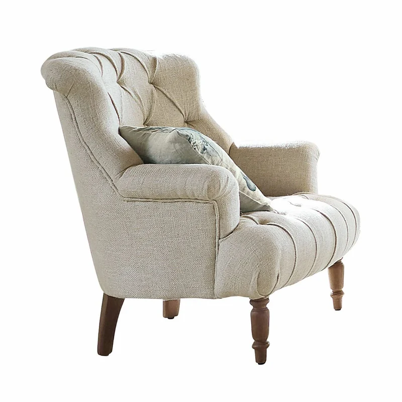 Loberon Fauteuil Parranquet, Caractéristique Chesterfield Classique, Pieds Tournés, Design Intemporel, Rembourrage Confortable, Assise, Viscose, Bois de Manguier, Lin