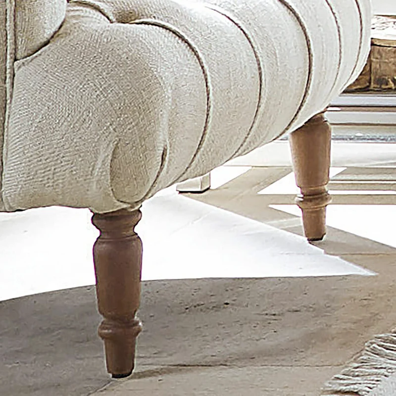 Loberon Fauteuil Parranquet, Caractéristique Chesterfield Classique, Pieds Tournés, Design Intemporel, Rembourrage Confortable, Assise, Viscose, Bois de Manguier, Lin