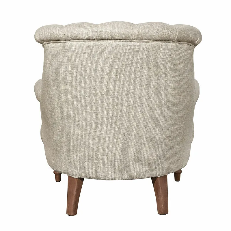 Loberon Fauteuil Parranquet, Caractéristique Chesterfield Classique, Pieds Tournés, Design Intemporel, Rembourrage Confortable, Assise, Viscose, Bois de Manguier, Lin