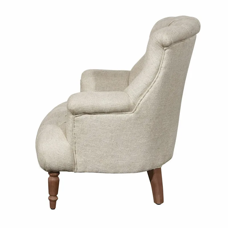 Loberon Fauteuil Parranquet, Caractéristique Chesterfield Classique, Pieds Tournés, Design Intemporel, Rembourrage Confortable, Assise, Viscose, Bois de Manguier, Lin
