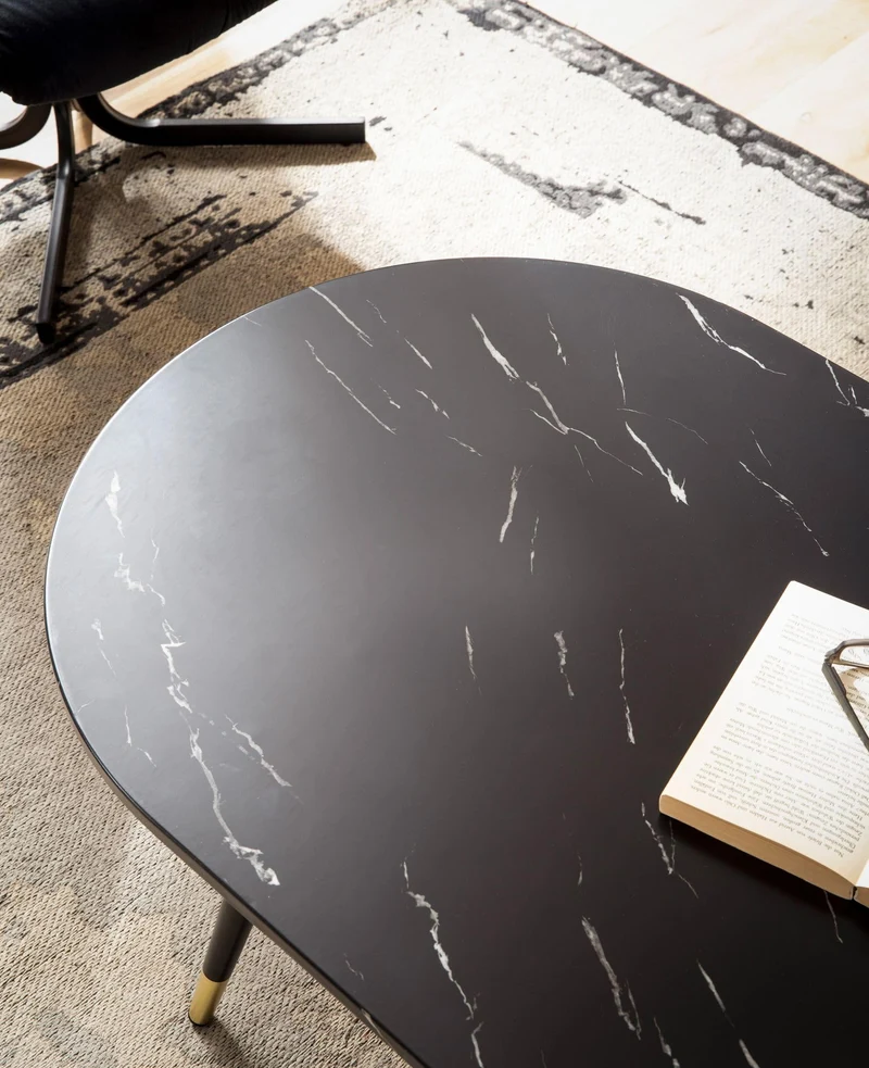 FineBuy Table basse, 120 x 60 x 41,5 cm, aspect marbre, moderne, design moderne, table de salon avec structure en métal, grande table d'appoint pour le salon, noire