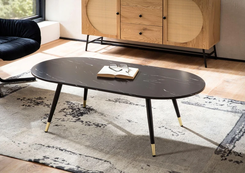 FineBuy Table basse, 120 x 60 x 41,5 cm, aspect marbre, moderne, design moderne, table de salon avec structure en métal, grande table d'appoint pour le salon, noire