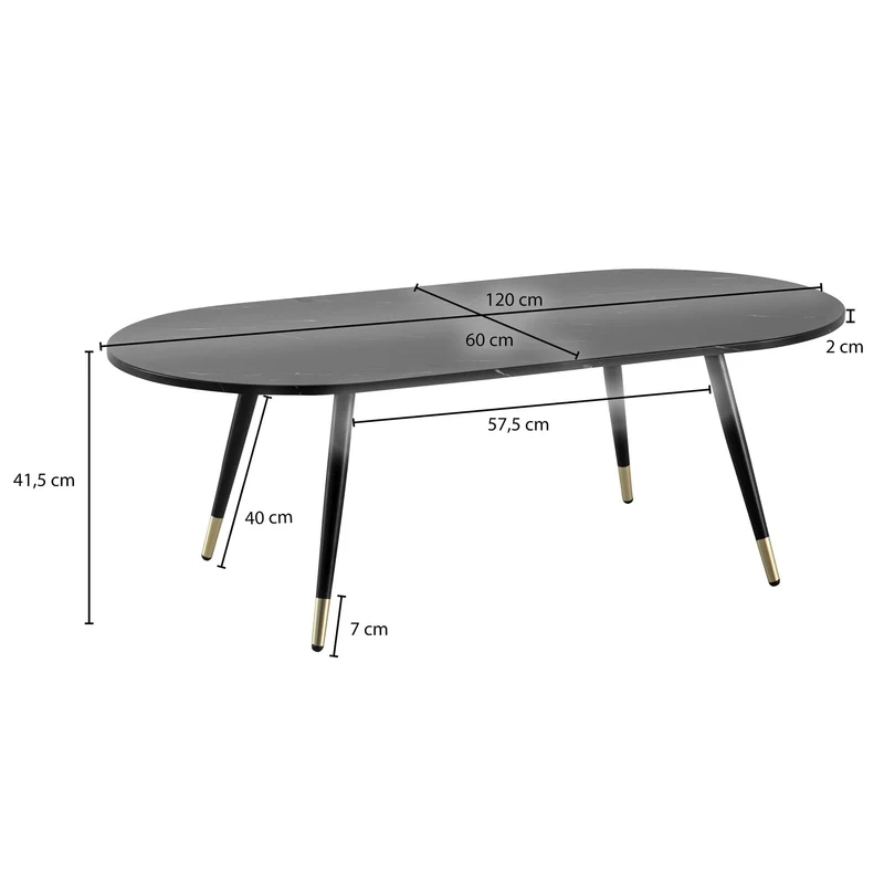 FineBuy Table basse, 120 x 60 x 41,5 cm, aspect marbre, moderne, design moderne, table de salon avec structure en métal, grande table d'appoint pour le salon, noire