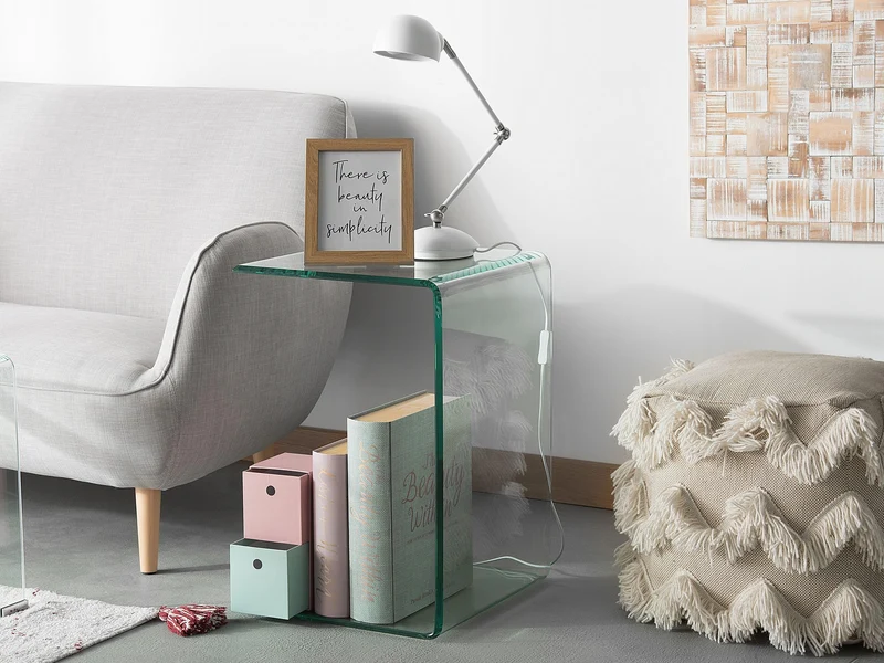 Beliani Table d'Appoint de Chevet en Verre Transparent Design Ultra Moderne Tendance pour Salon ou Chambre Contemporaine