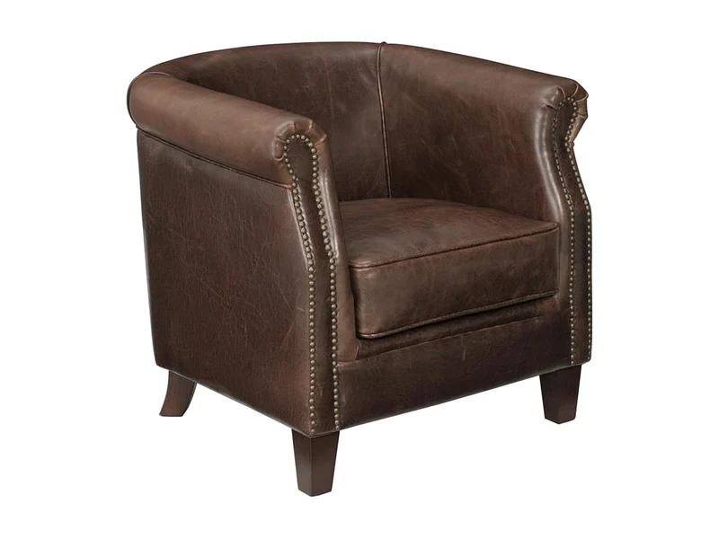 Vente-unique - Fauteuil Club 100% Cuir Vieilli ENGUERRAND Marron