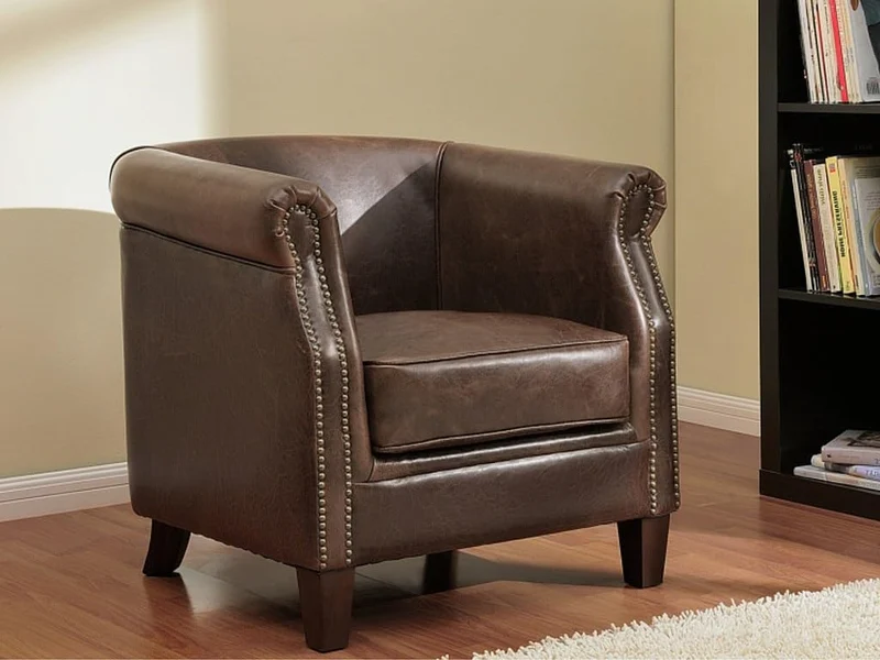 Vente-unique - Fauteuil Club 100% Cuir Vieilli ENGUERRAND Marron