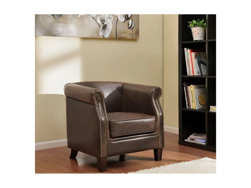 Vente-unique - Fauteuil Club 100% Cuir Vieilli ENGUERRAND Marron