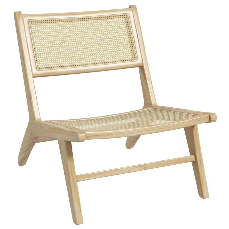 HOMCOM Fauteuil de Salon Relax, Fauteuil Lounge, Design bohème, Structure Bois d'hévéa, Dossier Assise cannage, Assise Profonde, pour Salon/Chambre, Naturel