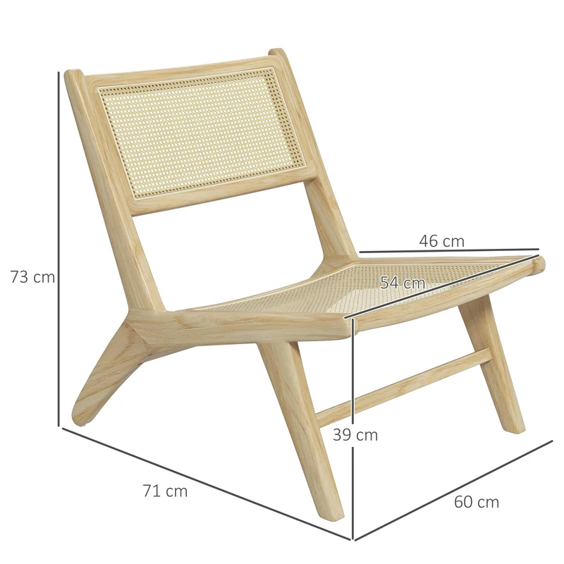 HOMCOM Fauteuil de Salon Relax, Fauteuil Lounge, Design bohème, Structure Bois d'hévéa, Dossier Assise cannage, Assise Profonde, pour Salon/Chambre, Naturel