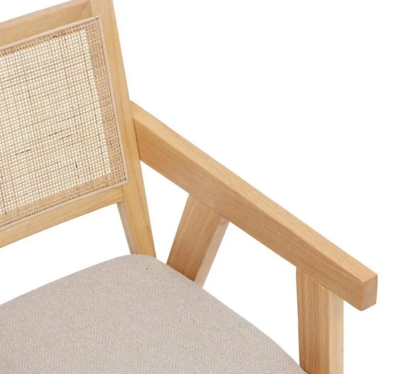 PEGANE Chaise Fauteuil en Bois Naturel avec Assise rembourrée et Dossier en cannage - Longueur 50 x Profondeur 50,5 x Hauteur 82 cm
