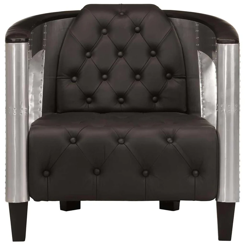 vidaXL Fauteuil en Style d'Aviation Chaise de Chambre à Coucher Siège de Salon Meuble Mobilier de Salon Maison Intérieur Salle de Séjour Noir Cuir Véritable