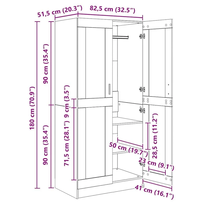 vidaXL Armoire Bois Ancien 82,5 x 51,5 x 180 cm Bois d'ingénierie, Rangement de Chambre, Armoire rectangulaire Rustique, unité Pratique pour vêtements et Accessoires