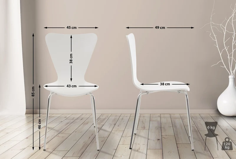 CLP Chaise Empilable Calisto en Bois - Assise Ergonomique - Chaise de Salle d'Attente en Bois Chaise, Hauteur Assise 45 cm -Couleurs au Choix:, Couleur:Blanc