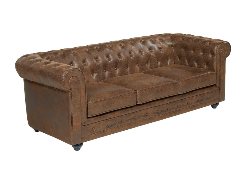 Vente-unique - Canapé 3 Places Chesterfield en Microfibre Aspect Cuir Vieilli