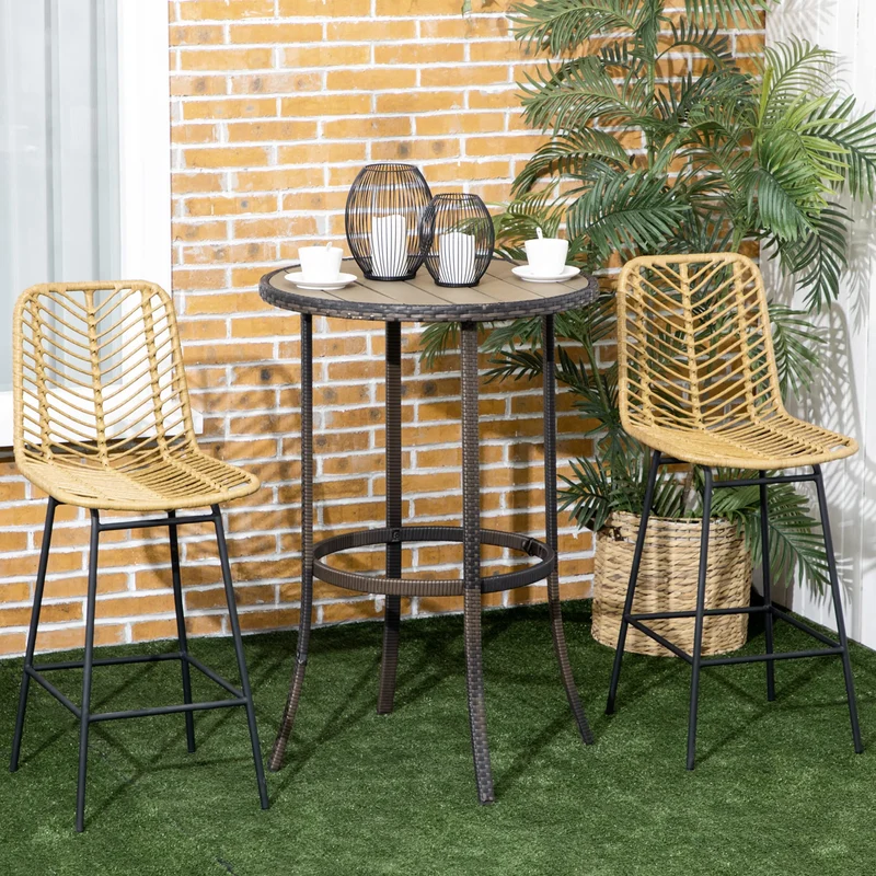 HOMCOM Lot de 2 tabourets de Bar Chaise de Bar Design bohème Hauteur 66 cm avec Repose-Pieds métal et Dossier cannage - Naturel