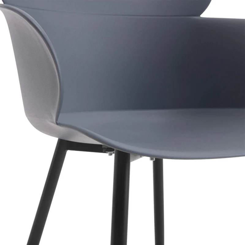 IDIMEX Lot de 4 chaises Catch pour Salle à Manger ou Cuisine au Design Retro avec Larges accoudoirs, Coque en Plastique Gris et 4 Pieds en métal laqué Noir