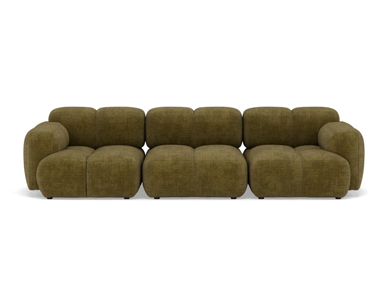 Lisa Design - Grace - canapé modulable 3 Places en Velours texturé, Vert Olive
