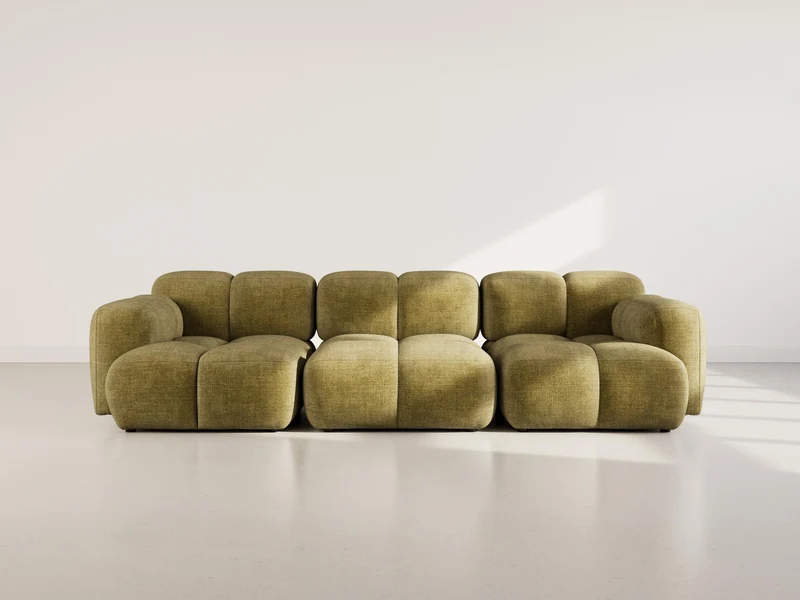 Lisa Design - Grace - canapé modulable 3 Places en Velours texturé, Vert Olive