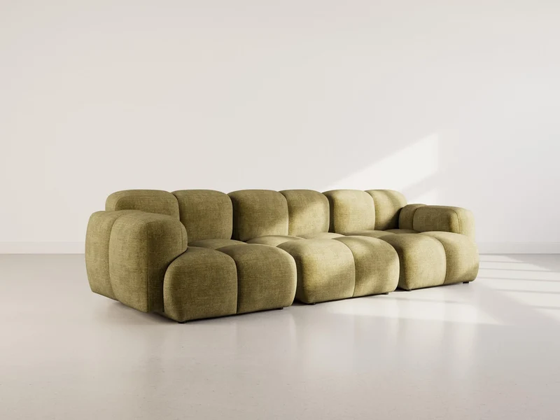Lisa Design - Grace - canapé modulable 3 Places en Velours texturé, Vert Olive