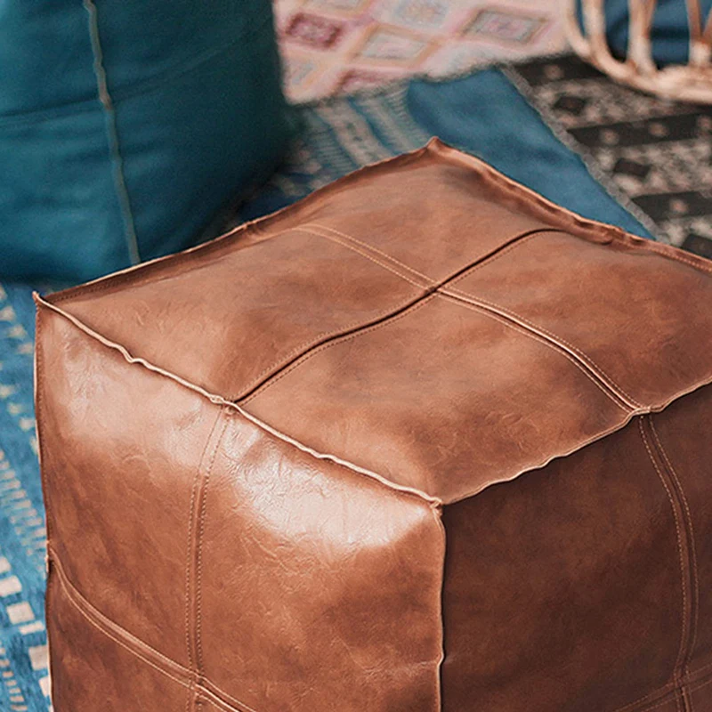 Baoblaze Housse de Pouf Marocain Non Rembourrée - Couverture de Pouf en Cuir PU Imperméable, pour Rangement et Déco Salon, Style Bohème, Siège de Sol et Repose-Pieds pour Chambre