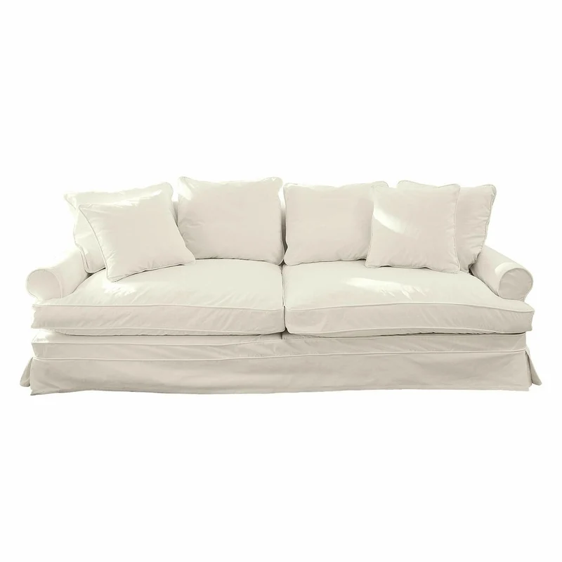 Loberon Larchwood Charmant canapé style maison de campagne, housses amovibles et lavables, rembourrage doux, avec six coussins, siège, canapé, bois de chêne, lin