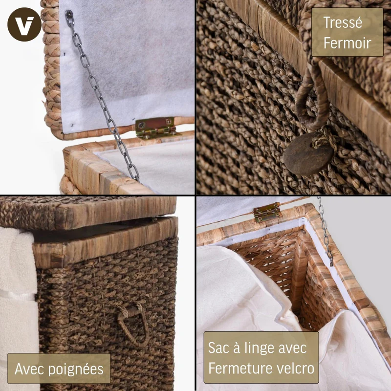 VIVANNO Coffre à linge Coffre en jacinthe d'eau Lea Marron 84 cm