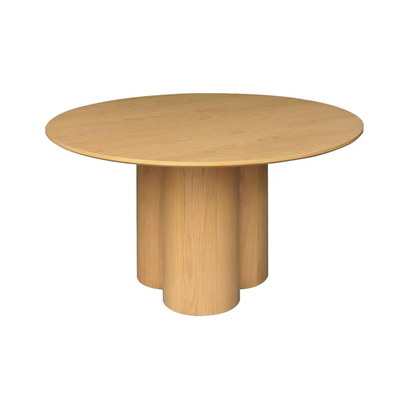 sweeek - Table à Manger Ronde Bois d'hévéa et placage chêne Naturel 4 Places 130cm - Leonore