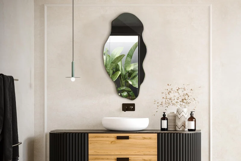 Decormat Miroir 50x100 cm Grand Moderne Irrégulier Organique Asymétrique Tache pour Salle de Bain Salon Vertical