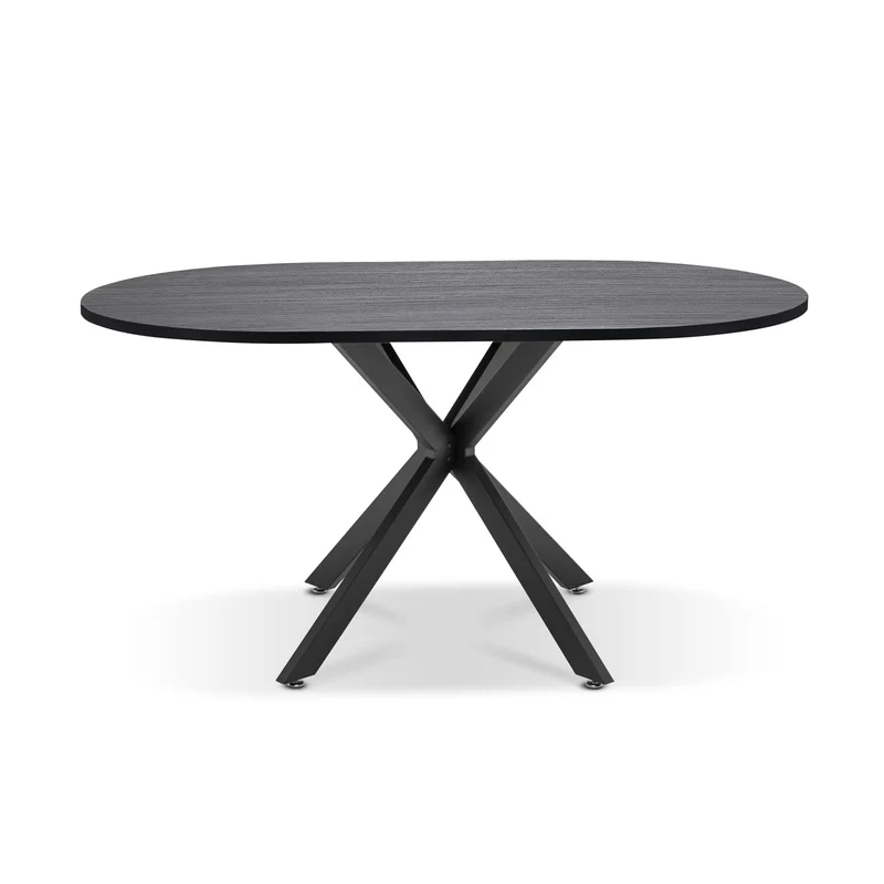 FRANKYSTAR Marui Big - Table à manger ovale en bois et métal avec pied central Kiso 180x100 cm - bois noir