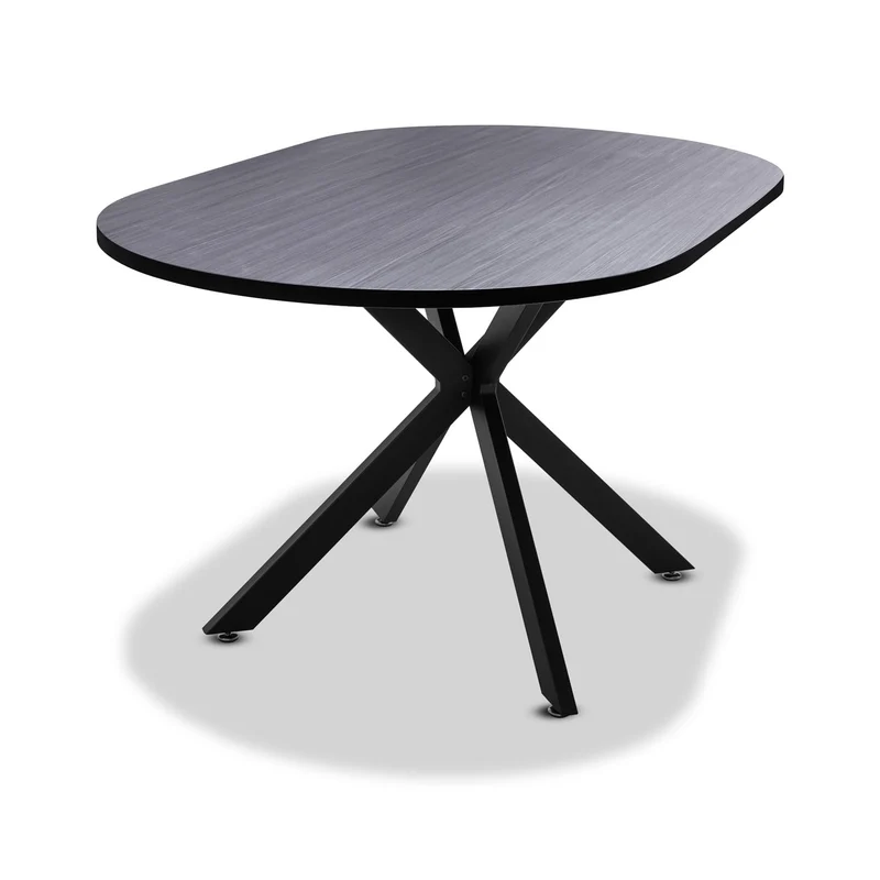 FRANKYSTAR Marui Big - Table à manger ovale en bois et métal avec pied central Kiso 180x100 cm - bois noir