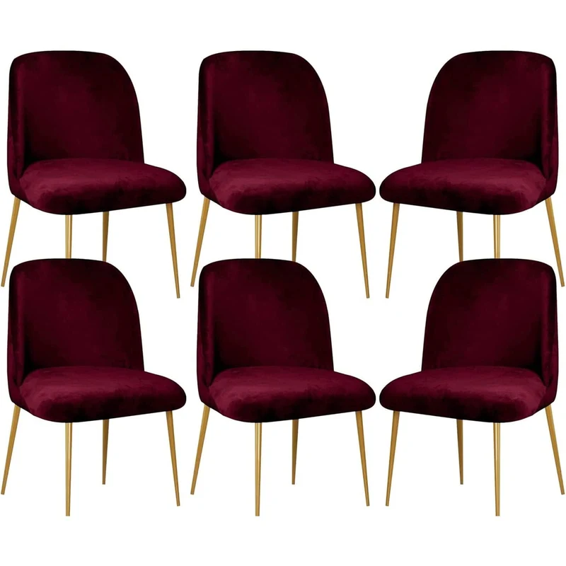 Lot de 2 chaises de salle à manger modernes en velours avec dossier incurvé, style milieu du siècle, pour cuisine et salon, bordeaux