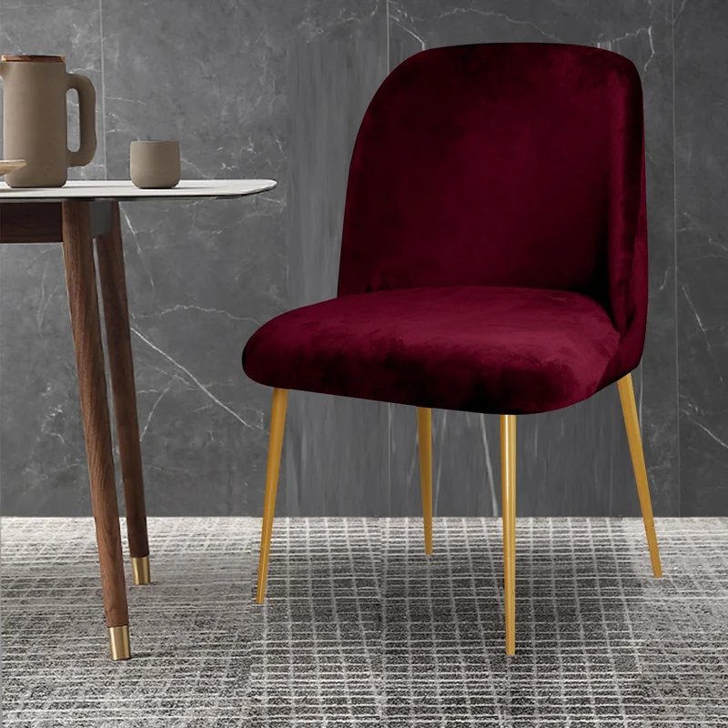 Lot de 2 chaises de salle à manger modernes en velours avec dossier incurvé, style milieu du siècle, pour cuisine et salon, bordeaux