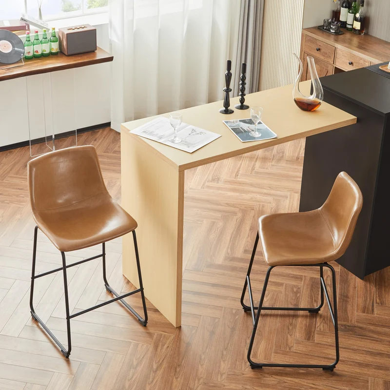 EUGAD Tabouret de Bar en Similicuir, Lot de 2, Siège Rembourré, Chaise Haute Cuisine, avec Dossier, Pieds en Métal, avec Repose-Pieds, Marron, 1071BY-2