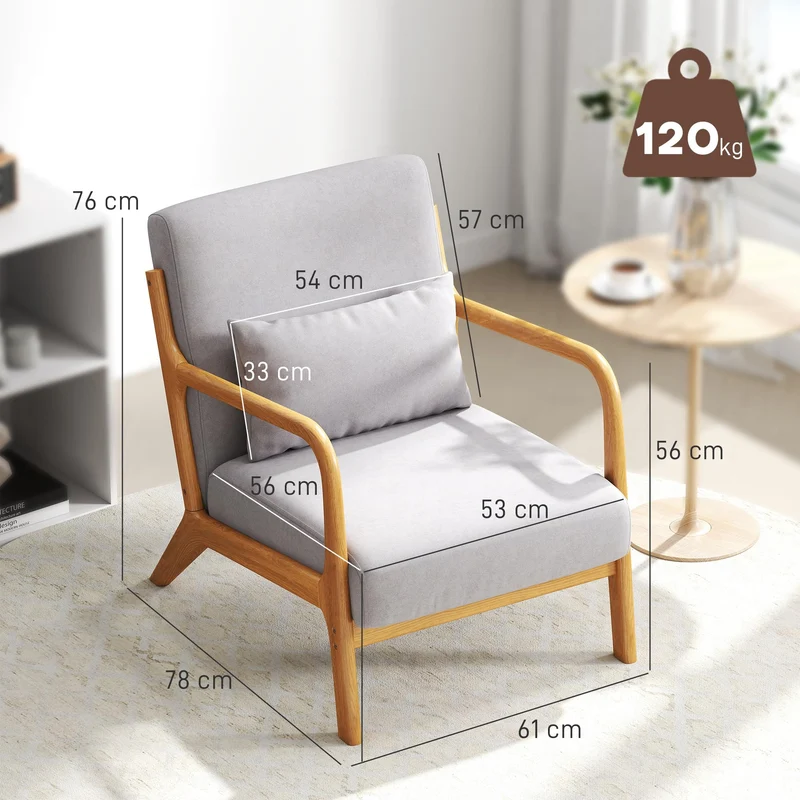 HOMCOM Fauteuil de Salon avec Cadre en Bois Massif Fauteuil Lounge - Assise Profonde - accoudoirs - Aspect Velours Gris