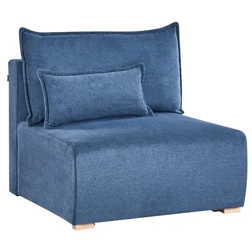 Beliani Canapé Modulable Minimaliste en Tissu 3 Places Fonction Couchage Espace de Rangement Bleu Nerbo