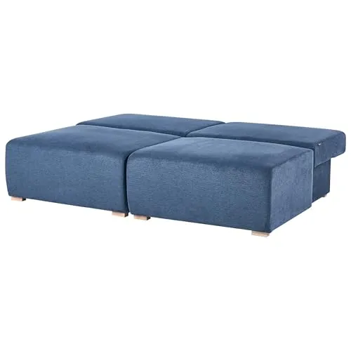 Beliani Canapé Modulable Minimaliste en Tissu 3 Places Fonction Couchage Espace de Rangement Bleu Nerbo