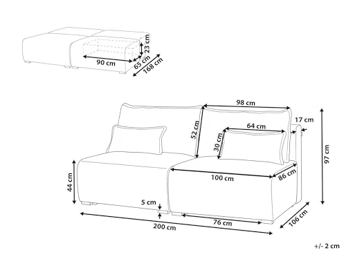 Beliani Canapé Modulable Minimaliste en Tissu 3 Places Fonction Couchage Espace de Rangement Bleu Nerbo