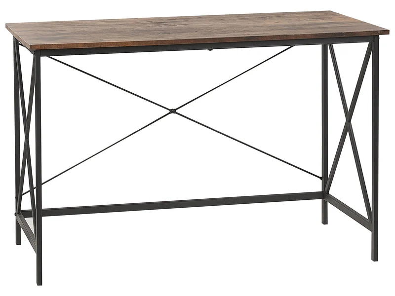 Beliani Bureau Home Office Bois Foncé avec Pieds en Métal Noir 115 x 60 cm Futon